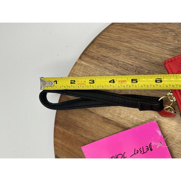 Betsey Johnson Wristlet Wallet Heart Quilted Zip Strap Floral Black Red Gold - Picture 7 of 13